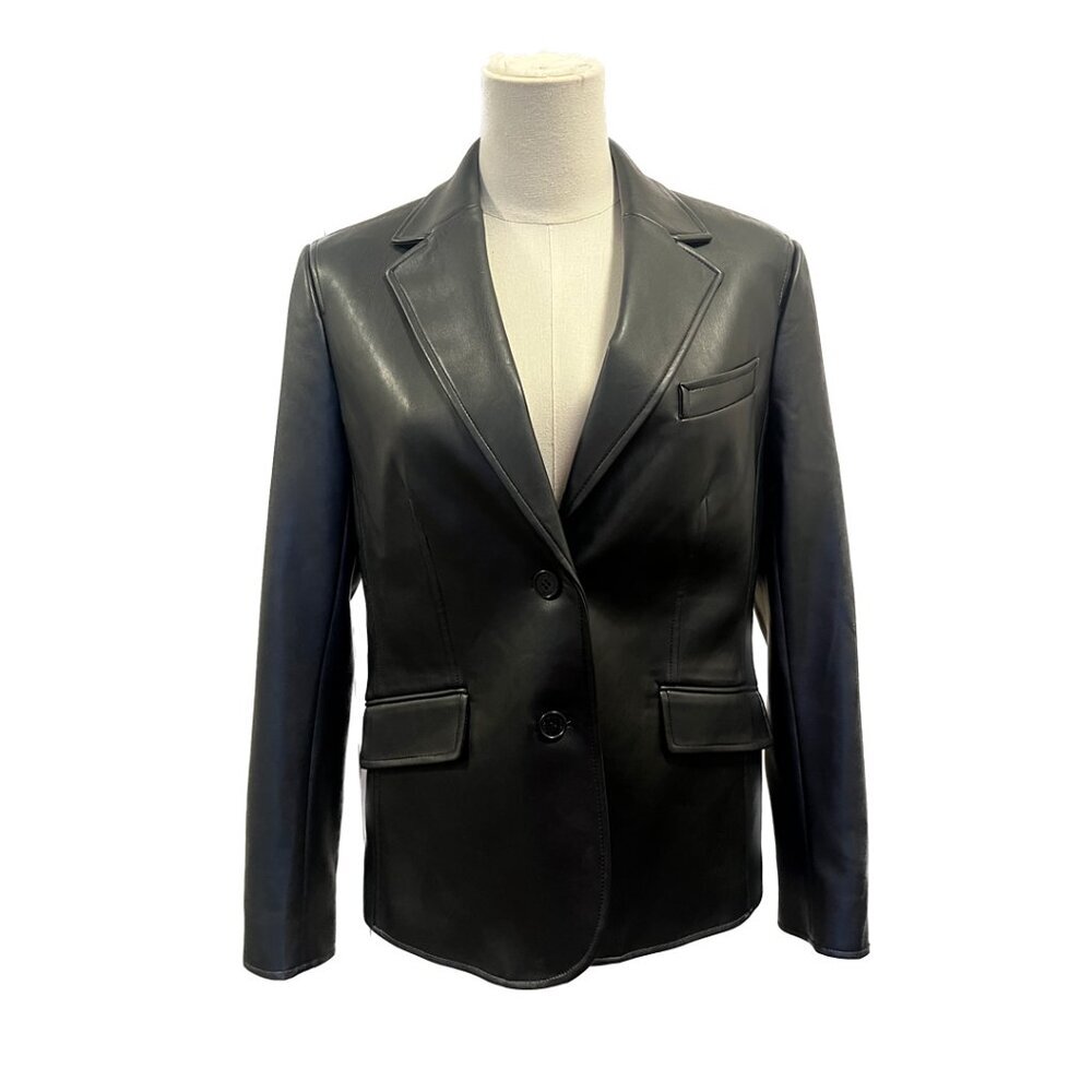 anne klein faux leather black blazer edgy workwear office casual jacket luxury - Picture 4 of 5